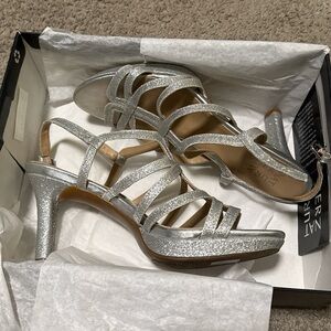 Naturalizer Shimmering Silver Strappy Baylor Heels